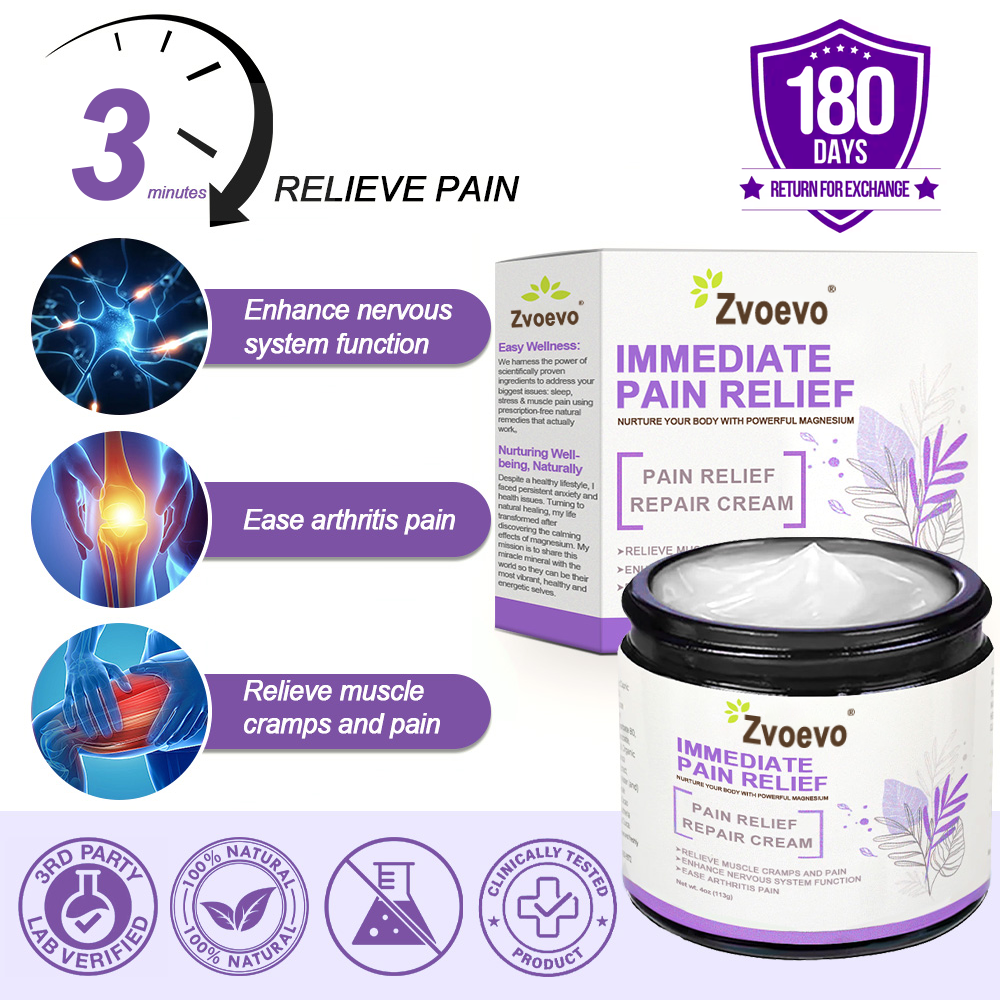 ✨ Zvoevo® Magnesium Pain Relief Cream – Powered by Natural Ingredients(Treatment for arthritis, neuropathyy, rheumatic diseases, muscle spasms, twitches and sports injuries)